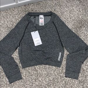 GYMSHARK ADAPT MARL SEAMLESS LONG SLEEVE CROP TOP